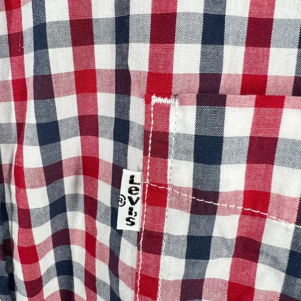 Levi's Button Down Shirt Red White & Blue Gingham Check Long Sleeve‎ Cotton 4XL